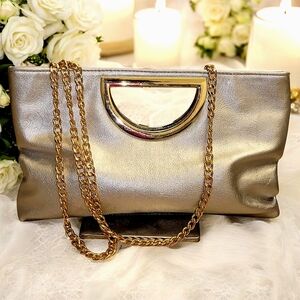 IMOSHION | Vegan Silver & Gold Clutch Crossbody Shoulder Bag | 12 x 7 | NWT